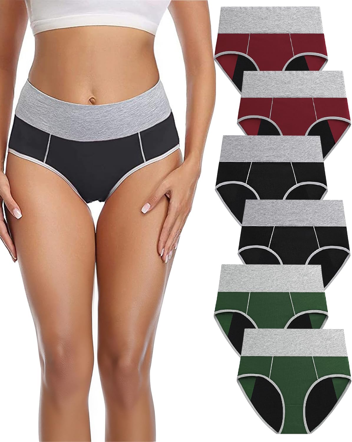 Akvsops Leakproof Incontinence Underwear for Women, Washable Reusable Cotton Briefs with Heavy Absorbency 50¨C200ml, Bladder Control Panties for Postpartum, Menopause (Multi Color 6pcs, Large)