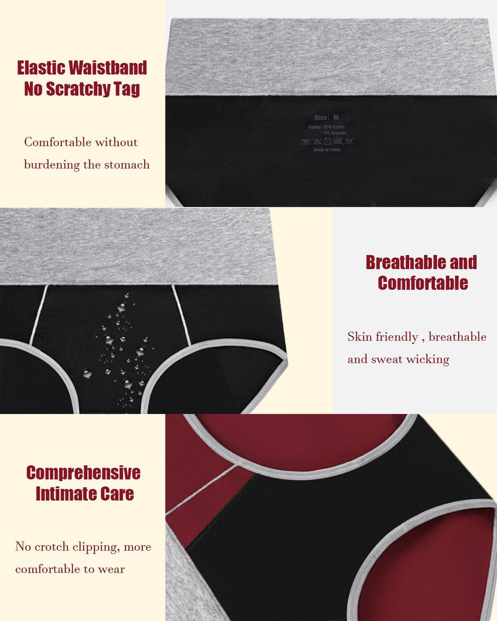Akvsops Leakproof Incontinence Underwear for Women, Washable Reusable Cotton Briefs with Heavy Absorbency 50¨C200ml, Bladder Control Panties for Postpartum, Menopause (Multi Color 6pcs, Large)