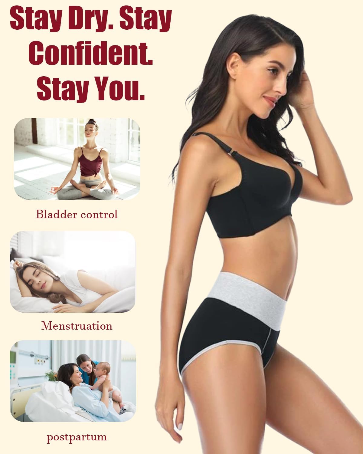 Akvsops Leakproof Incontinence Underwear for Women, Washable Reusable Cotton Briefs with Heavy Absorbency 50¨C200ml, Bladder Control Panties for Postpartum, Menopause (Multi Color 6pcs, Large)