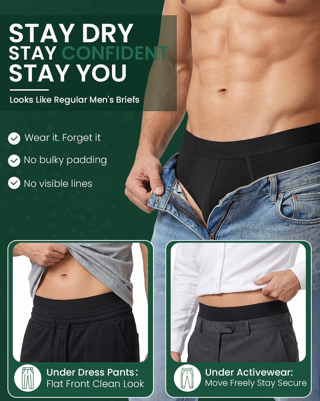 Akvsops Incontinence Underwear for Men, 130ml Absorbency Men's Incontinence Underwear Leak Proof Washable Reusable Cotton Boxer Briefs, Male Adult Bladder Control Protective Underwear 3 Pack