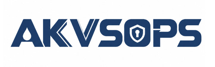 The Akvsops wordmark in deep blue.
